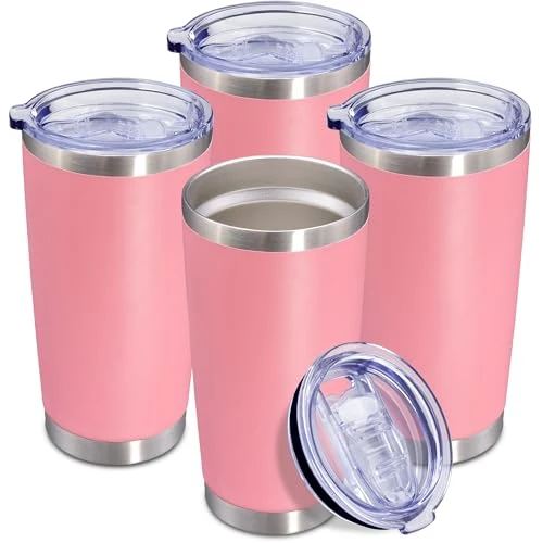 Flexible 20oz Tumbler Insulated Coffee Tumblers with Lid Stainless Steel Pink 4P 4 Count Safe