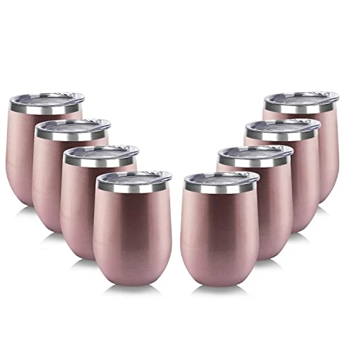 Powerful Stainless Steel Wine Tumbler Bulk with Lid 8 Count Verified