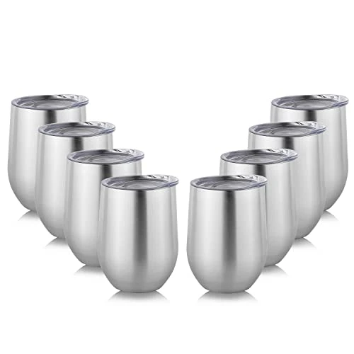 Efficient Stainless Steel Wine Tumbler Bulk with Lid 8 Count Practical