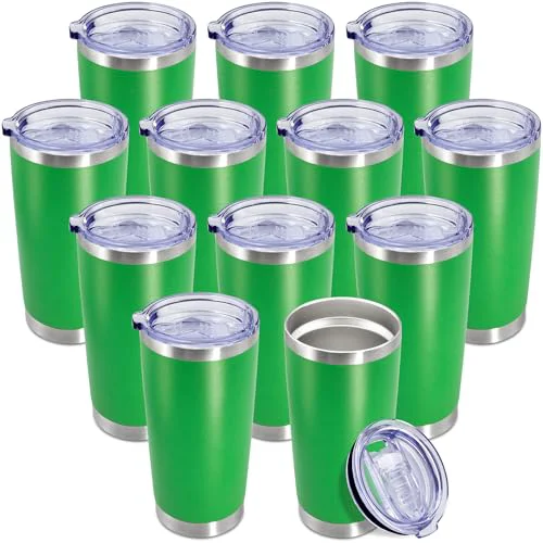 High-Quality 20oz Tumbler Insulated Coffee Tumblers with Lid Stainless Steel Green 12P 12 Count Classic