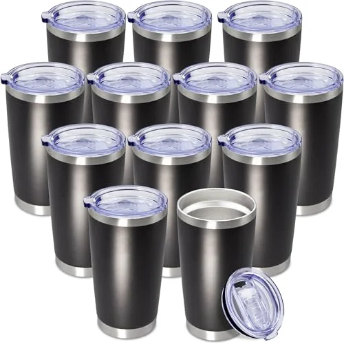 Original 20oz Tumbler Insulated Coffee Tumblers with Lid Stainless Steel Black 12P 12 Count Stylish