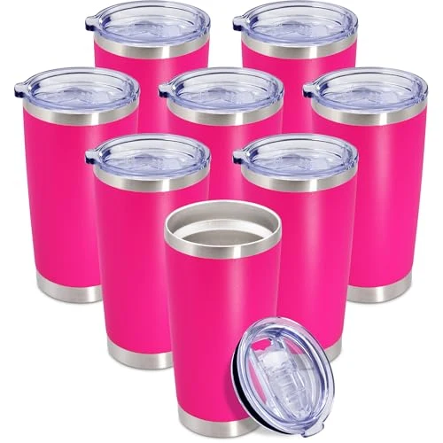 Breathable 20oz Tumbler Insulated Coffee Tumblers with Lid Stainless Steel Hot Pink 8P 8 Count Organic
