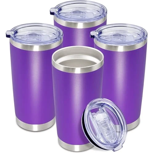 Natural 20oz Tumbler Insulated Coffee Tumblers with Lid Stainless Steel Purple 4P 4 Count Practical