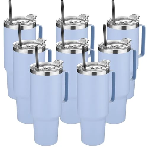 Fashionable 40 oz Stainless Steel Tumbler with Handle 8 Count Elegant