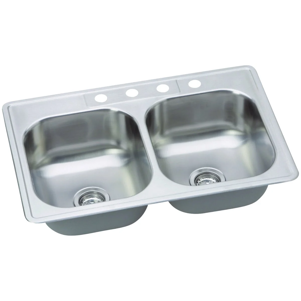 Specialty Elkay Dayton Double Bowl 33 In. x 22 In. x 8-1 16 In. Deep Stainless Steel Kitchen Sink Top Mount High-Grade