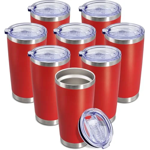 Trusted 20oz Tumbler Insulated Coffee Tumblers with Lid Stainless Steel Red 8P 8 Count Breathable