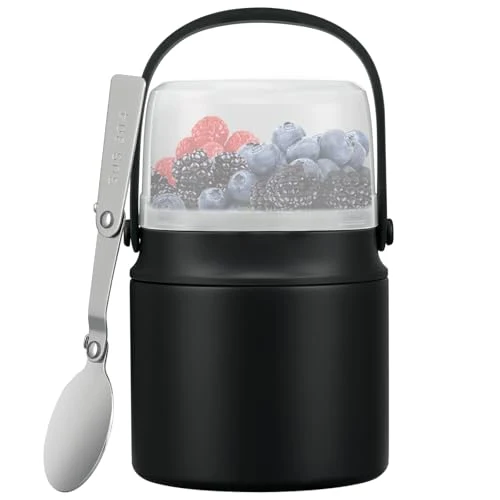 Easy-to-Use 2-in-1 Insulated Food Jar with a Snack Container - 15oz Kids Soup Thermos for Hot Food with Handle and Spoon Leak Proof Bento Lunch Box Kids for School Travel Reliable