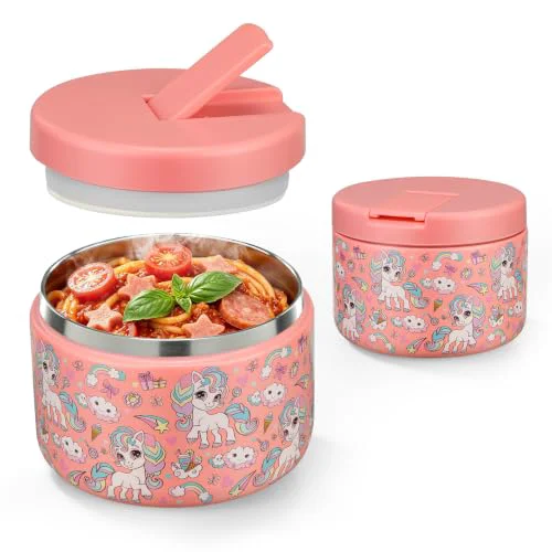 Unique 12oz Insulated Vacuum Food Jar with Buckle Lid Wide Mouth Soup Thermo for Hot Food Kids Leakproof Stainless Steel Lunch Container Pure