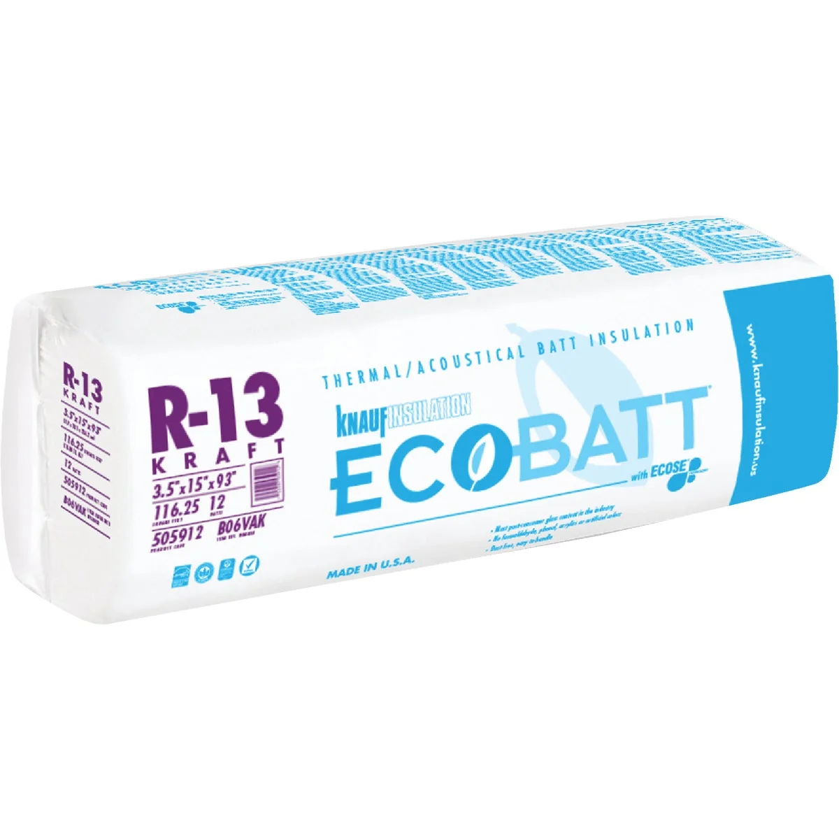 Durable Knauf R-13 15 In. x 93 In. Kraft Faced Batt Fiberglass Insulation 12 Count Top-Quality