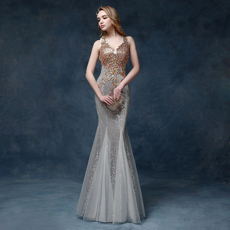 Responsible V-neck shoulder fishtail skirt Unique
