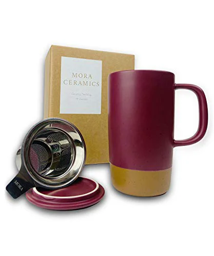 User-Friendly Mora Ceramics Large Tea Mug with Loose Leaf Infuser and Ceramic Lid High-Quality