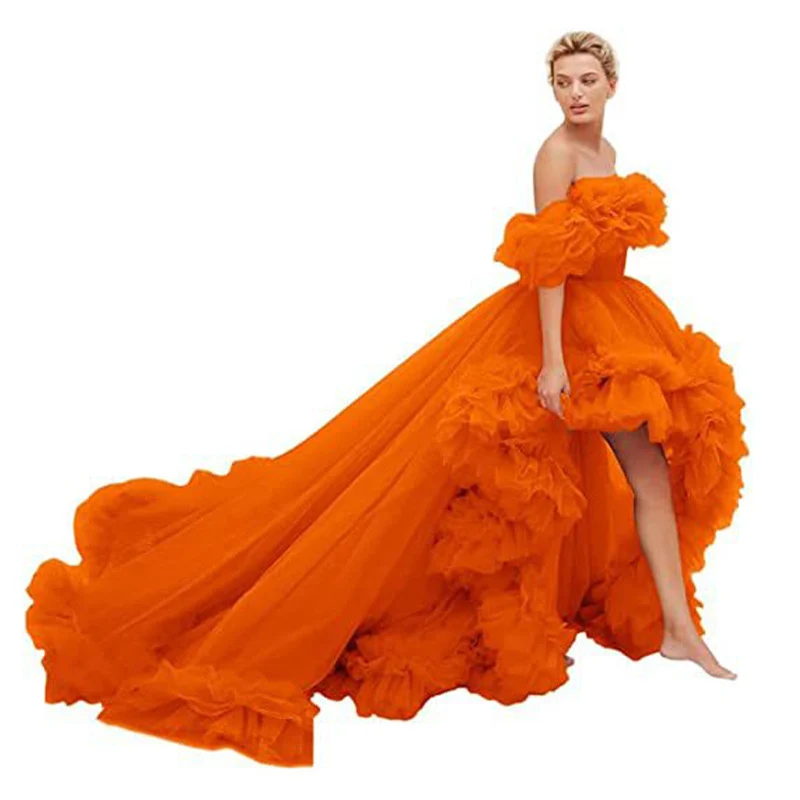 High-Quality Dusty Rose Tulle Tube Top High-Low Ruffle Evening Gown Elegant