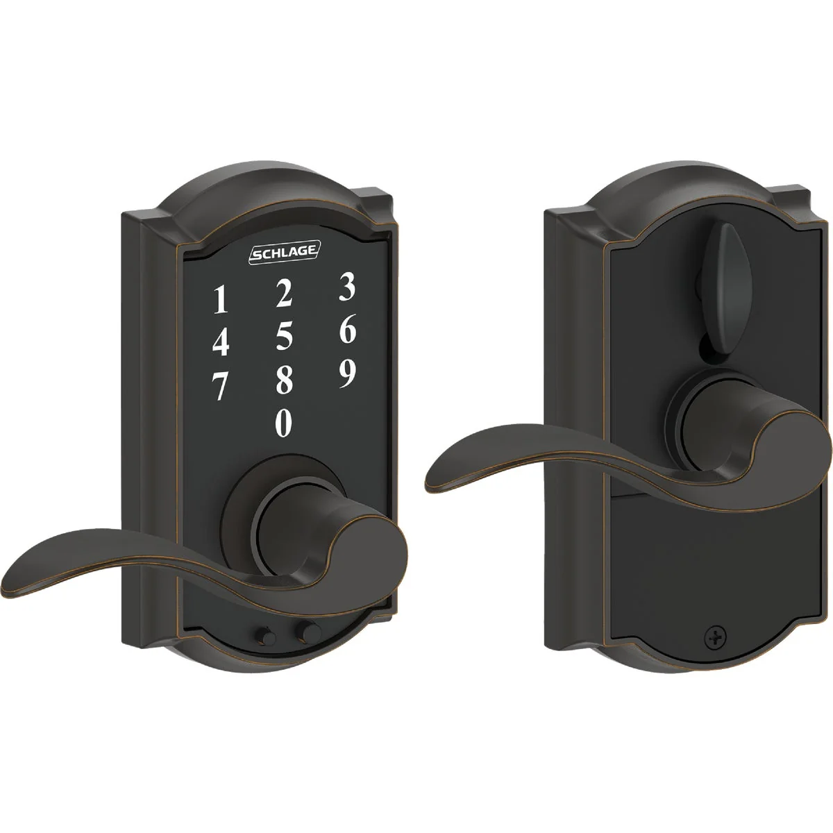 Certified Schlage Camelot Aged Bronze Lever Touch Electronic Entry Lock Premium