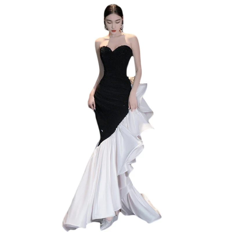 Official Elegant Strapless Embroidered Tube Top A-Line Evening Gown Durable