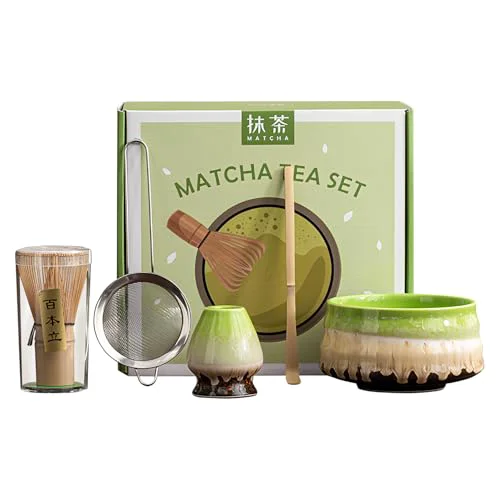 Premium Matcha Whisk Set Ceramic Matcha Set Includes Matcha Bowl Matcha Whisk and Holder 5 Count Modern