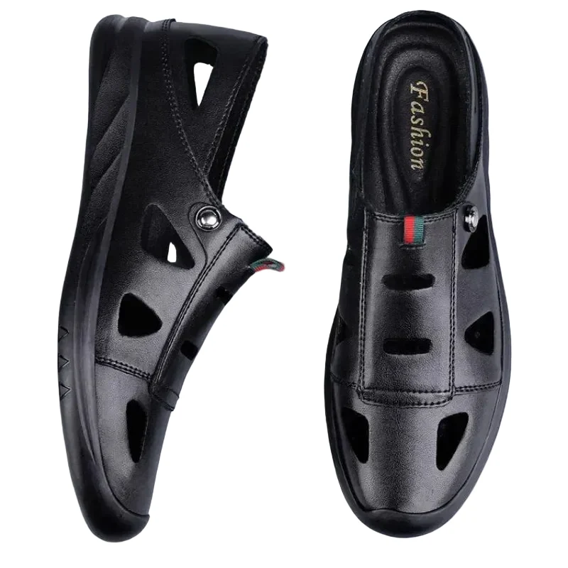 Sustainable Men's Casual Hollow Leather Sandals Summer Breathable Shoes Effective