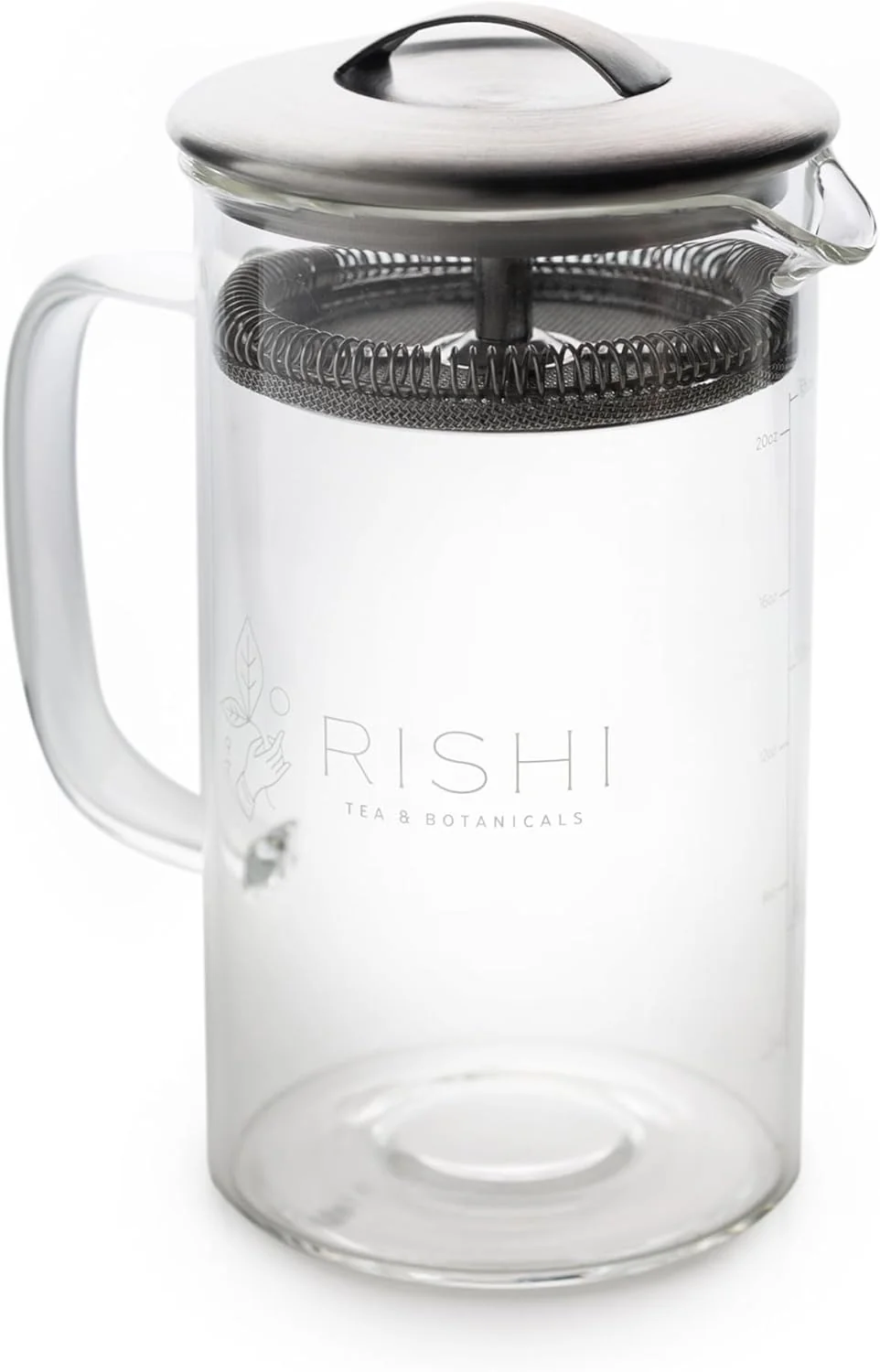 Fine Crafted Rishi Tea Simple Brew Teapot - For 20oz Loose Tea Preparation Built-in Strainer Everyday Teaware Easy to Clean Borosilicate Glass Enjoy Hot or Iced - 600ml Trusted