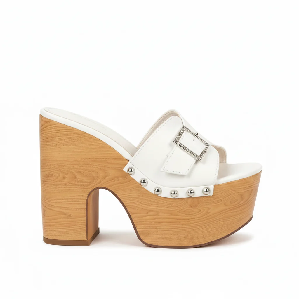 Durable Chunky High Heel Platform Sandals with Front Buckle Strap Classic