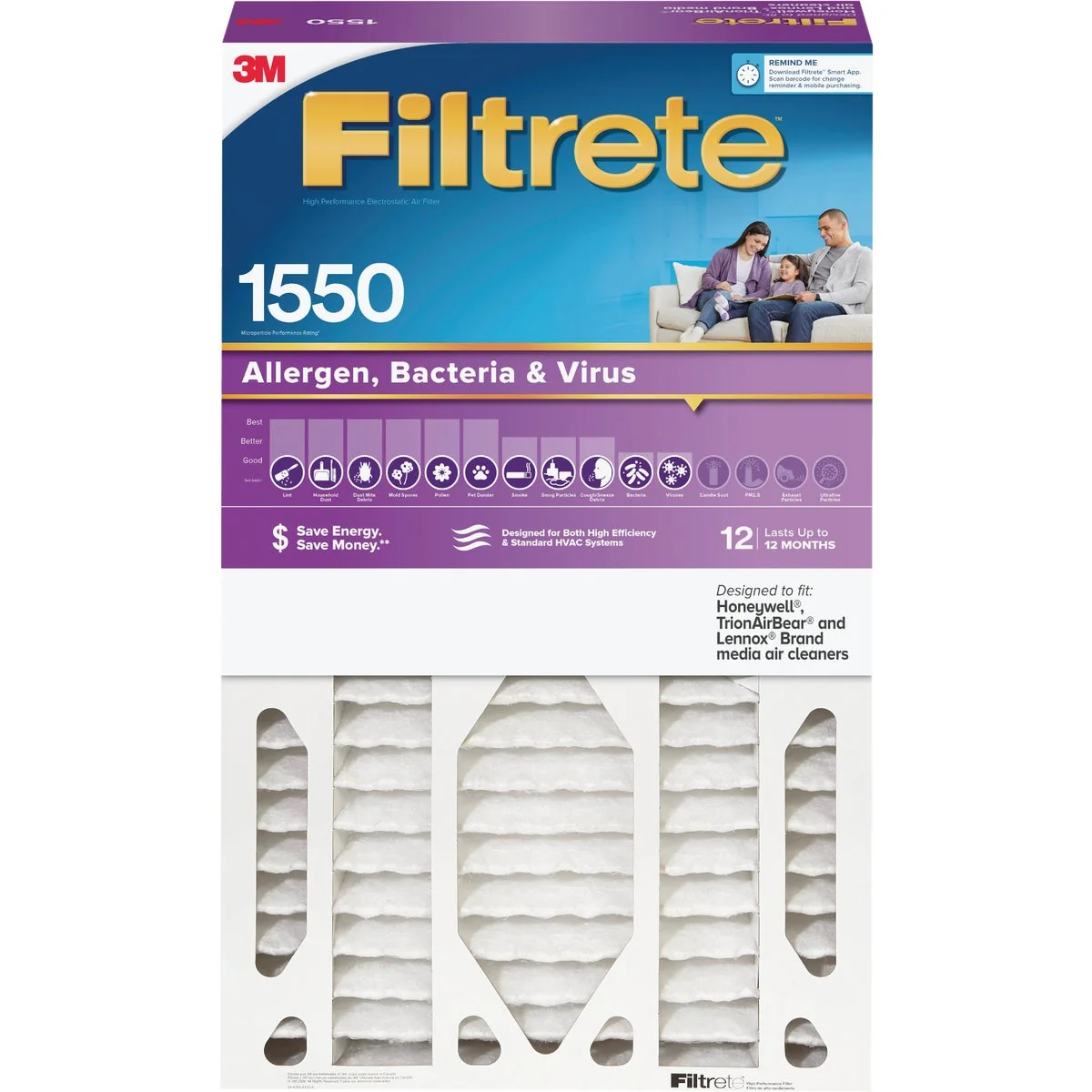 Comfortable 3M Filtrete 16 In. x 25 In. x 5 In. Allergen Bacteria Virus 1550 MPR Deep Pleat Furnace Filter World-Class