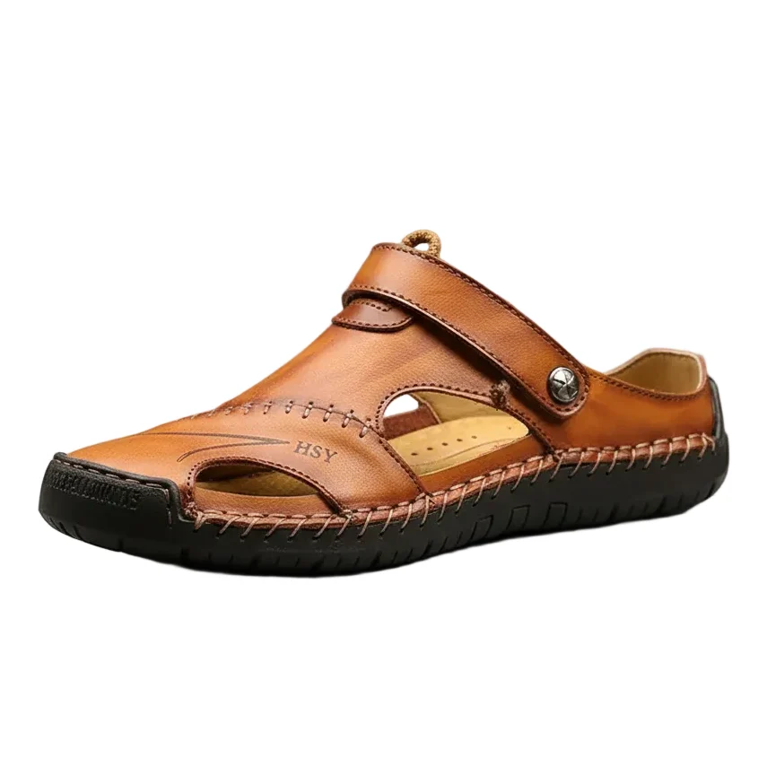 Refined Yeinshaars Men's Casual Sandals Leather Non-Slip Flat Heel Fine Crafted