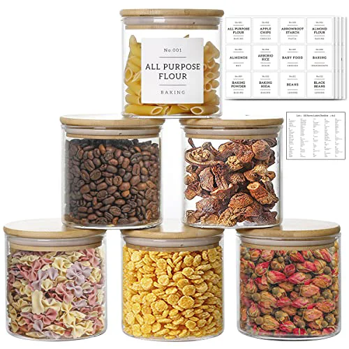 Excellent 20 OZ Glass Food Storage Jars with 132 Pantry Labels Preprinted Premium