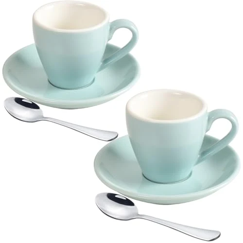 Carefully Designed Porcelain Espresso Cup with Saucer And Stainless Steel mini Spoons 7 Count Trendy