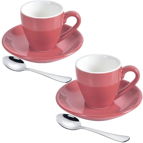 Comfortable Porcelain Espresso Cup with Saucer And Stainless Steel mini Spoons 7 Count Long-Lasting