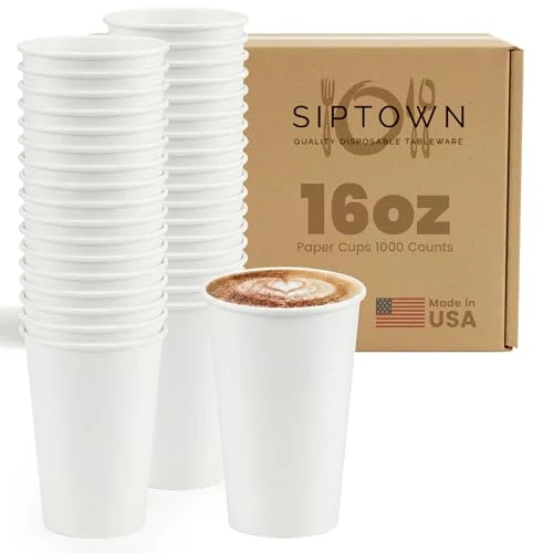 Outstanding Paper Cups 16 oz 1000 Pack for Coffee Tea Made in USA 1000 Count Modern