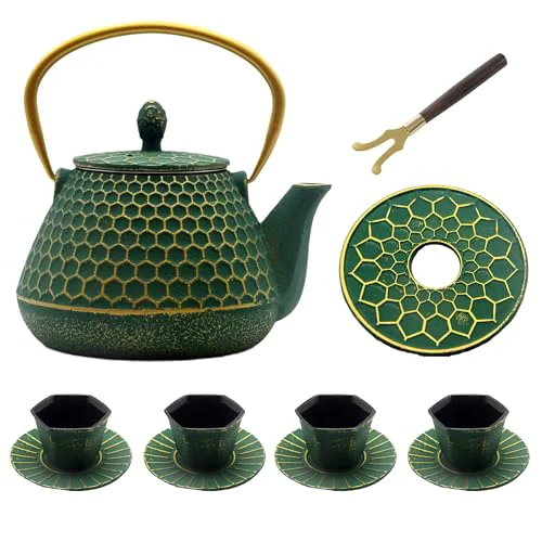 Trendy Cast Iron Teapot and Tea Cups Set Modern