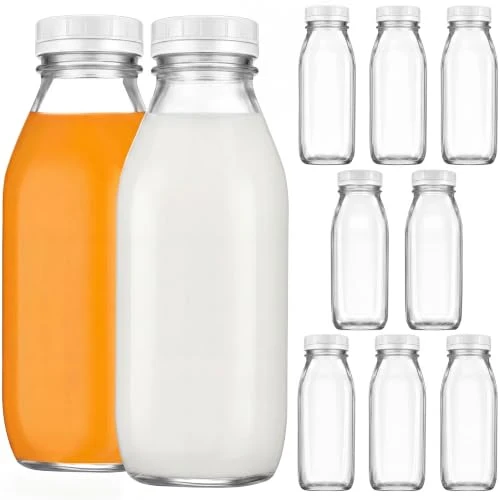Optimized 10 Pack 16 oz Glass Milk Bottles with Lids 10 Count Exclusive