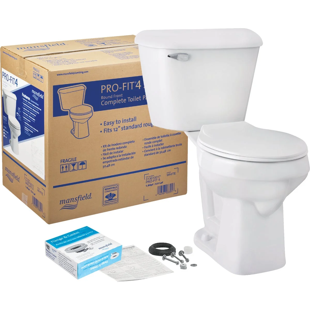 Casual Mansfield Pro-Fit 4 SmartHeight Round Bowl 1.28 GPF Complete Toilet Kit Exclusive