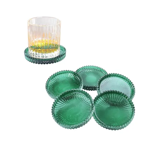 First-Class Crystal Glass Coaster 6 Pack Round Cup Drinks Coasters 6 Count Green
