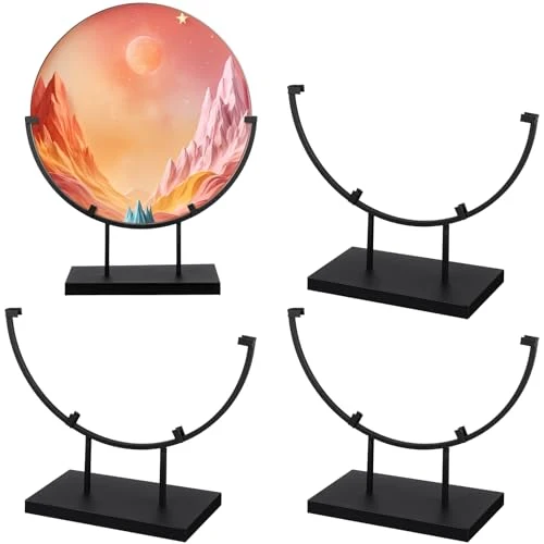 Consistent 4 Pcs 12 Inch Round Metal Display Stands for Stained Glass Art Fused Display Stands Decorative Fused Glass Art Base for Plate Picture Platter Photo 4 Count Carefully Designed