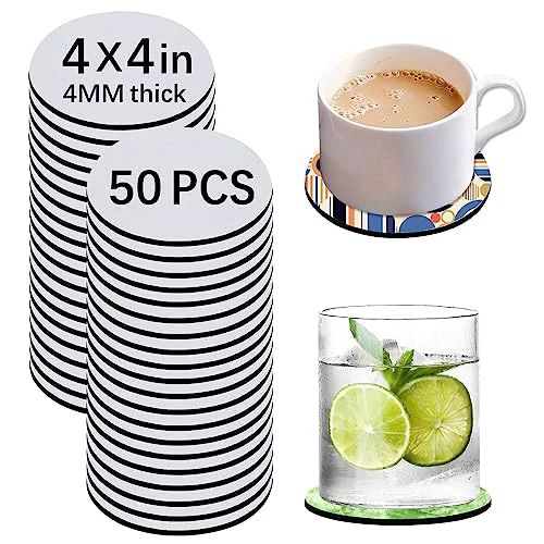 Fashionable 50 PCS Sublimation Blank Cup Coasters Bulk 50 Count Fine Crafted