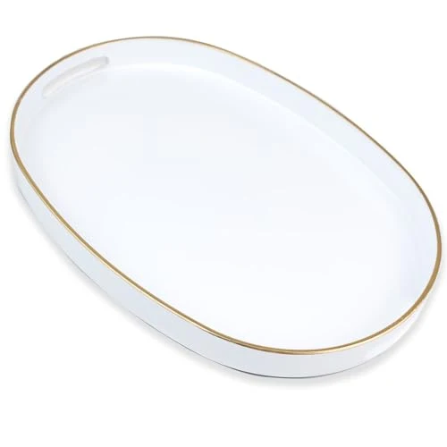 Clean White Oval Decorative Tray with Handles Casual