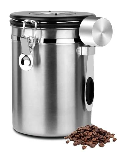 Premium Coffee Canister Airtight Storage Container 1.8L Stainless Steel Air Tight Coffee Jar with Scoop Top-Quality