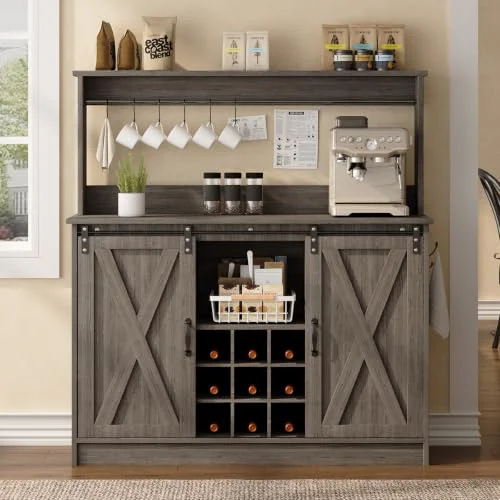 Elite 47 Farmhouse Coffee Bar Cabinet with Storage Hutch Proven