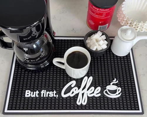 Trendy But First Coffee Silicone Bar Mat for Countertop 18x12 in Contemporary