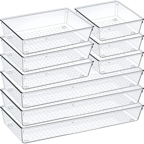 Smooth 9 Pack Clear Plastic Drawer Organizer Set 9 Count First-Class