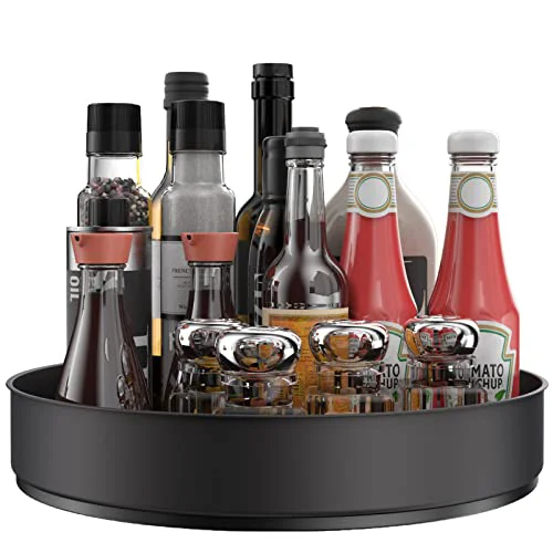 Breathable Lazy Susan Stainless Steel Black Spice Rack Turntable for Pantry Cabinet Practical