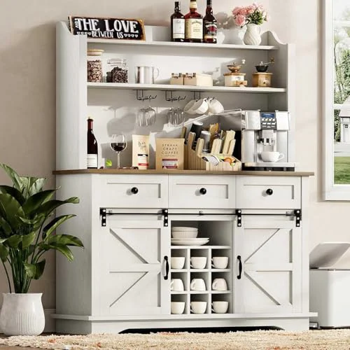 High-Grade 63 Inch Tall Coffee Bar Cabinet with 3 Practical