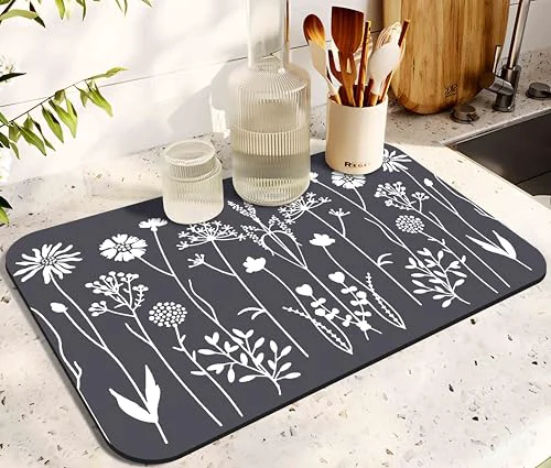 Convenient Dish Drying Mat for Kitchen Counter 20x12in Washable Quick Dish Drying Pad Rubber Backed Absorbent Draining Mat Fit Kitchen Counter Safe