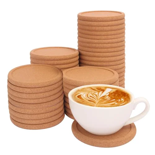 Sophisticated 60 Pack 4 Inch Round Cork Coasters with Lip Superior
