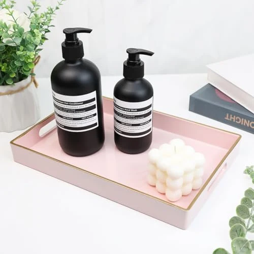 Relaxed Pink Bathroom Vanity Tray with Handles for Dresser Tops Unique