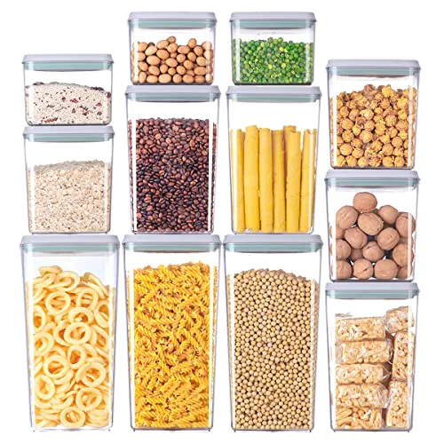 Convenient 12 Pcs Pop Airtight Food Storage Containers with Lids for Kitchen Pantry Organization Stackable Ce Snacks Flour Sugar Coffee Spaghetti Artisan