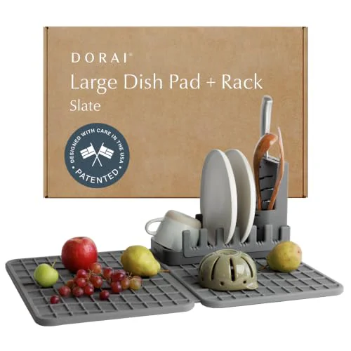 Genuine Home Collapsible Dish Drying Rack with Stone Dish Pad Recyclable