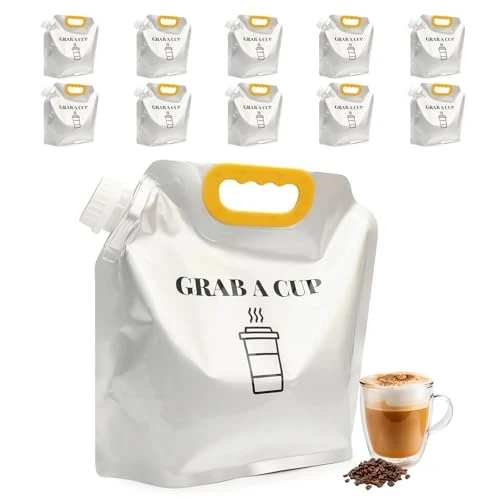 Casual 10 Pack Disposable Coffee Dispensers with Handle Coffee Box Cold Hot Beverage Dispenser COFFEE Carrier with Handle Take Out Camping Water Storage Containers Water Bag for Hiking 10 Count Exceptional