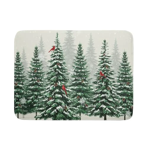 Traditional Winter Green Pine Tree Dish Drying Mat for Kitchen Counter Relaxed