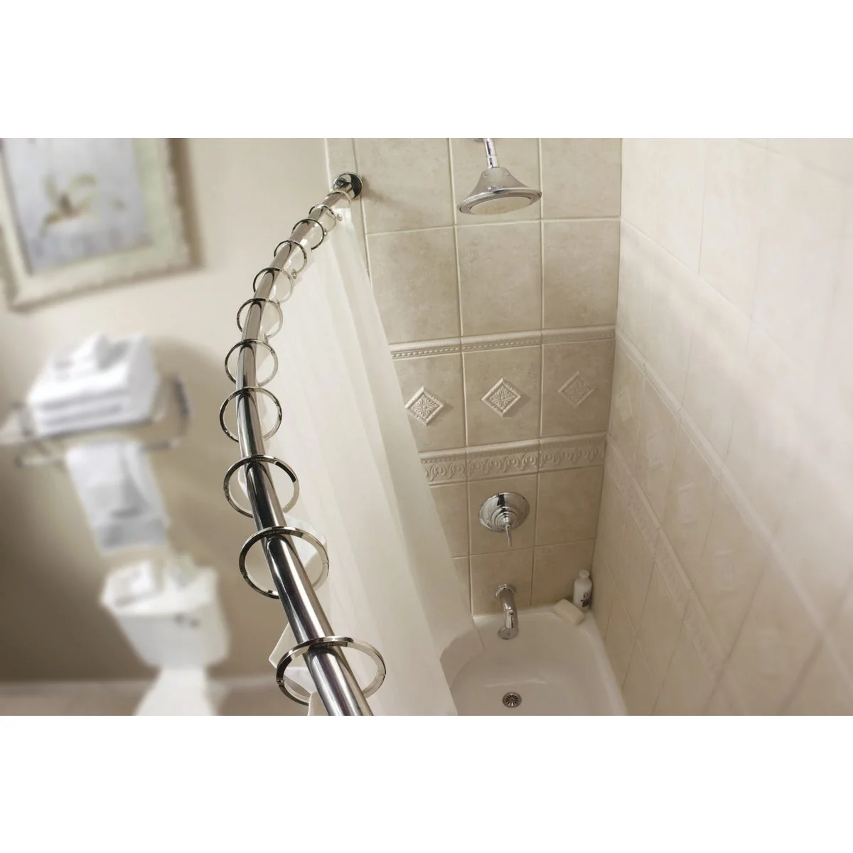 Consistent Moen Curved 54 In. To 72 In. Adjustable Fixed Shower Rod in Brushed Nickel Secure