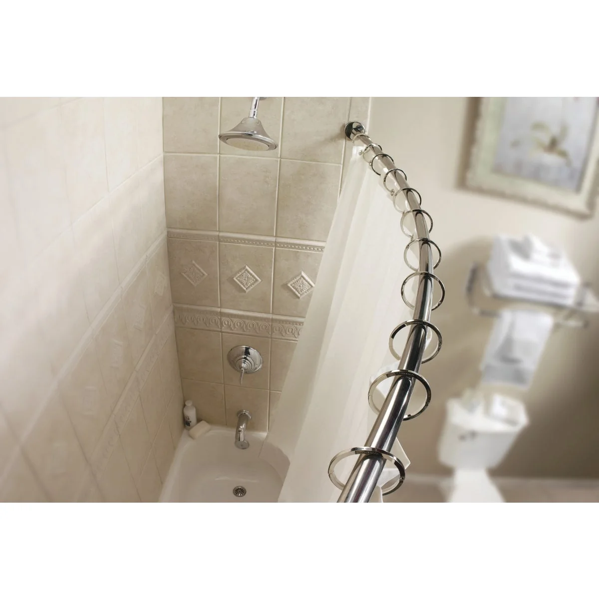Trendy Moen Curved 54 In. To 72 In. Adjustable Fixed Shower Rod in Chrome High-Performance